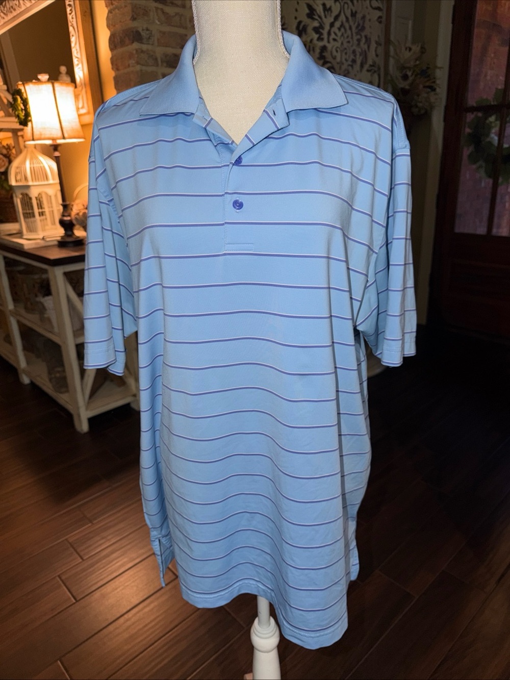 Peter Millar Summer Performance Polo Shirt Men Size L Blue Golf
